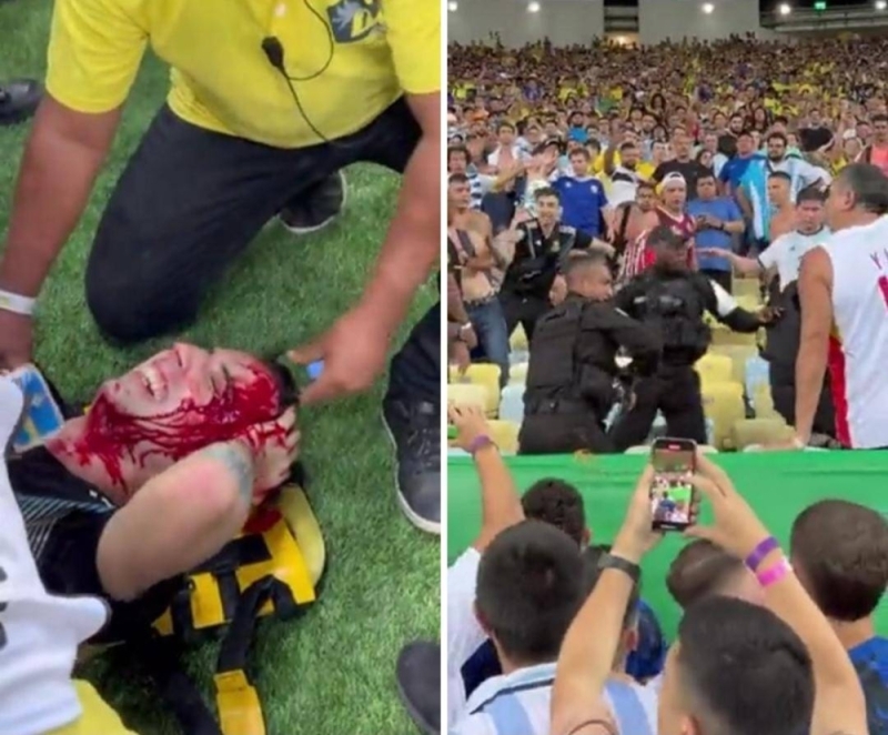 شاهد.. اشتباكات دموية بين الجماهير والشرطة في مباراة البرازيل والأرجنتين بتصفيات كأس العالم