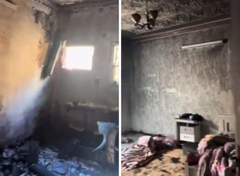 شاهد.. مواطن يوثق آثار حريق اندلع داخل منزله بسبب دفاية ونجاة أطفاله