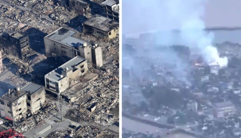 شاهد.. لقطات جوية لحجم الدمار الهائل الذي خلفه زلزال ‎اليابان.. والكشف عن عدد القتلى