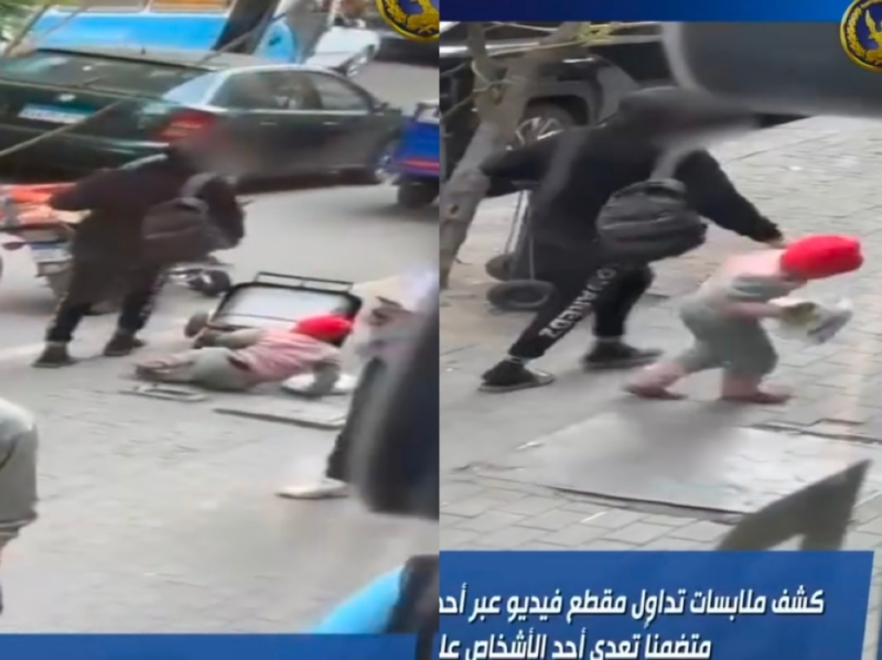 شاهد .. أب مصري يعتدي على ابنته بالضرب في الشارع لإجبارها على التسول
