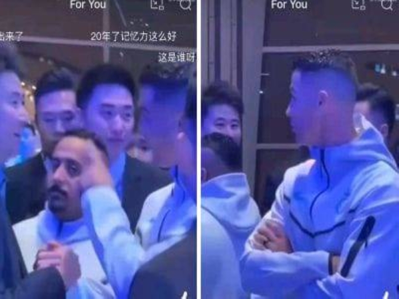 رونالدو يتفاجأ برؤية زميله السابق في مانشستر يونايتد "فانغجو" في الصين.. شاهد ردة فعله