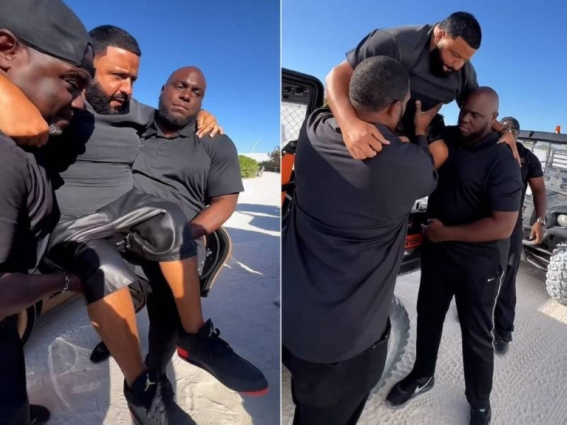 شاهد.. حراس يحملون المغني " دي جي خالد " أثناء نزوله من سيارته إلى المسرح في ميامي لسبب غريب!