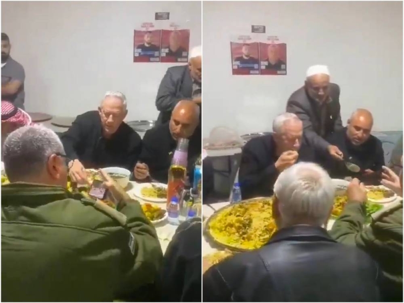 شاهد .. الوزير  الإسرائيلي  "غانتس"  و "أفيخاي أدرعي" يشاركان عائلة فلسطينية من النقب  الإفطار  في رمضان