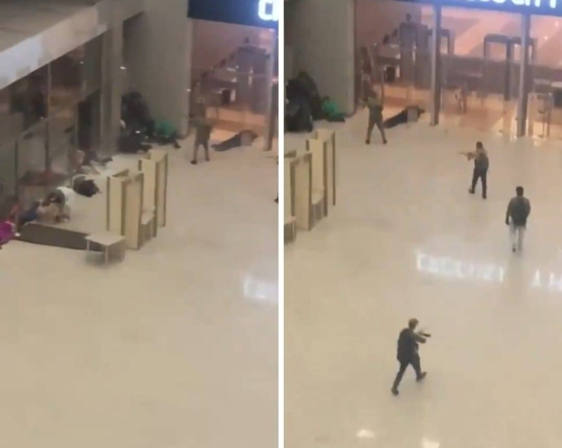شاهد: اللقطات الأولية لمسلحين  وهم يطلقون النار على عدد من الأشخاص عند مدخل مركز تسوق في موسكو