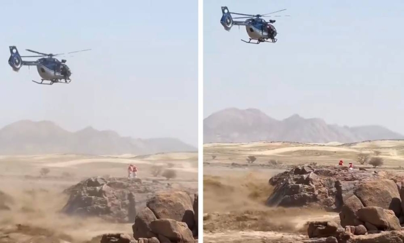 شاهد.. فيديو جديد لمحاولة إنقاذ مواطنين احتجزا في سيول بيشة بطائرة هليكوبتر