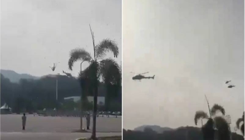 شاهد.. لحظة اصطدام مروحتين هليكوبتر وسقوطهما أثناء عرض عسكري في ماليزيا