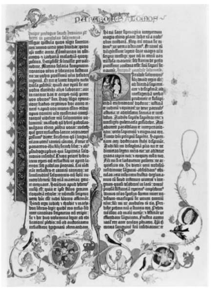 صفحة من الكتاب المقدس لغوتينبرغ حوالي عام 1454