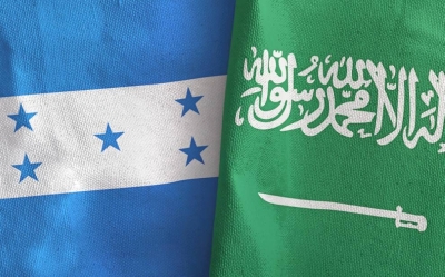 Saudi Arabia and Honduras two folded flags together 3D rendering