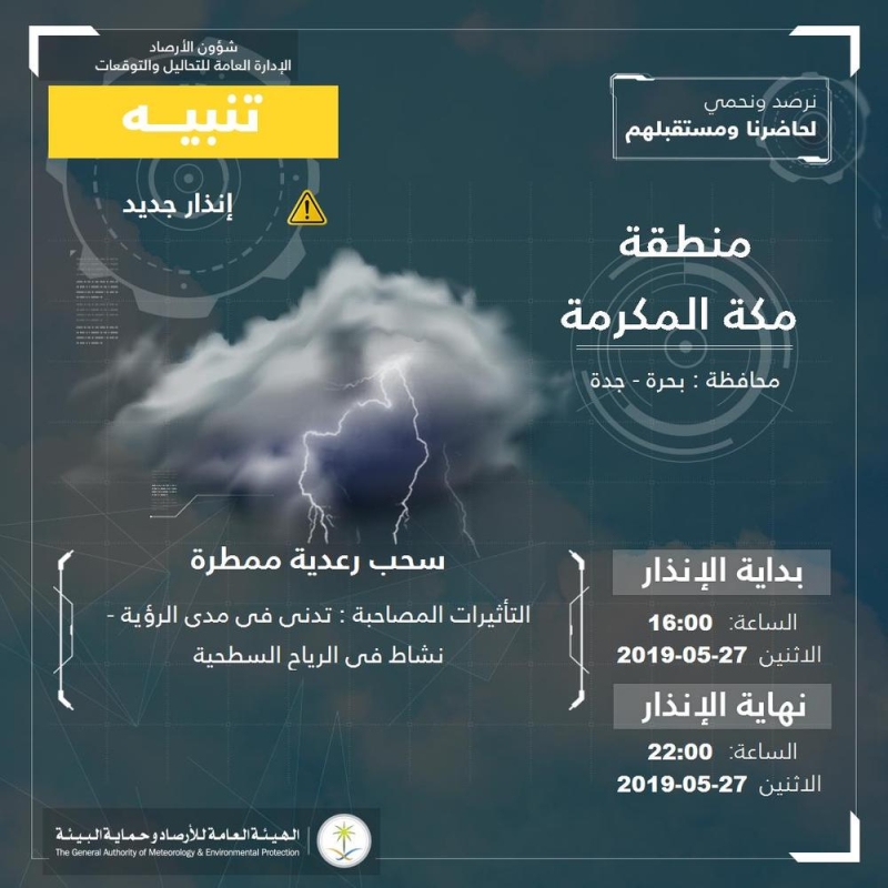 أمطار على مكة .. والدفاع المدني يحذر