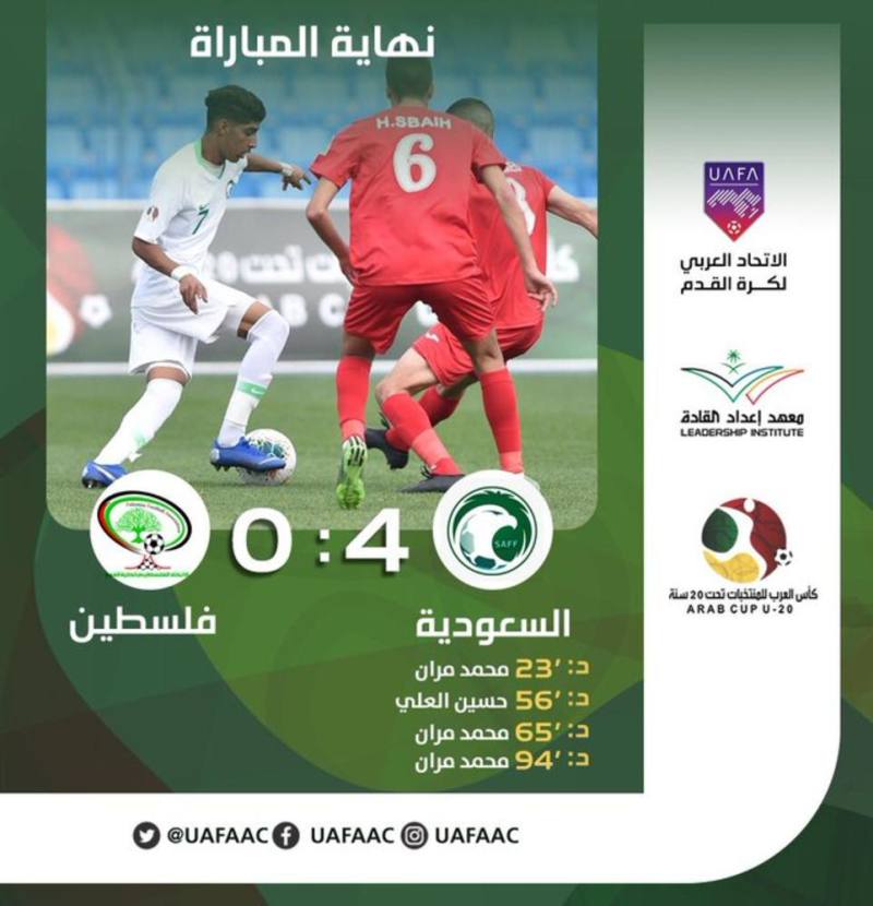 أخضر الشباب يستهل مشوار «كأس العرب» برباعية في مرمى فلسطين 