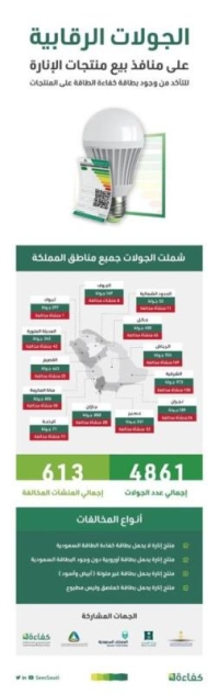 الرياض والشرقية تتصدران مخالفات منافذ بيع منتجات الإنارة 