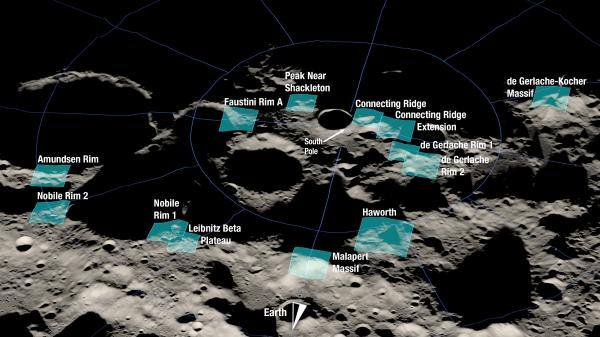 المناطق التي حددتها ناسا لهبوط رحلتها إلى القمر - الموقع الرسمي للوكالة 