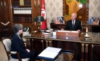 الرئيس التونسي قيس سعيد خلال اجتماعه مع رئيسة الحكومة نجلاء بودن- اليوم