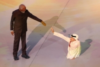 غانم المفتاح ومورغان فريمان من افتتاح كأس العالم قطر 2022- صفحة غانم المفتاح على تويتر