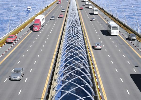 المشهد التصوري للجسر البحري في مشروع استكمال طريق 