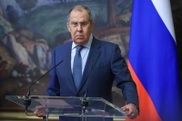 وزير الخارجية الروسي خلال مؤتمر صحفي - حساب الخارجية الروسية 