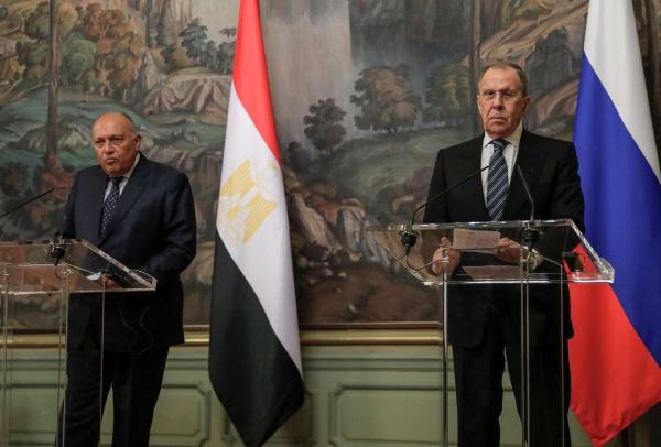 وزيرا الخارجية الروسي والمصري في مؤتمر صحفي عقب محادثاتهما في موسكو - رويترز