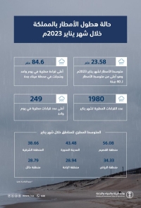 الأعلى منذ 40 عامًا.. حالة هطول الأمطار في المملكة خلال يناير