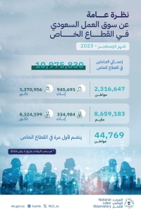 44.7 ألف سعودي ينضمون للعمل بالقطاع الخاص في ديسمبر