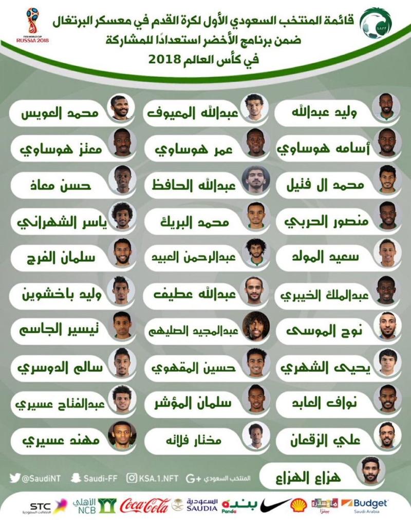 الإعلان عن برنامج معسكر المنتخب السعودي الأول في البرتغال وقائمة اللاعبين المشاركين فيه
