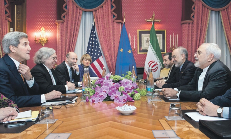 لقاء لوزان الذي جمع وزيري خارجية أمريكا ونظام إيران (رويترز)
