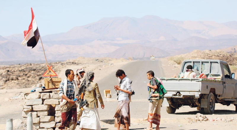نقطة تفتيش للمقاومة اليمنية في منطقة صرواح