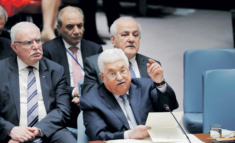  الرئيس الفلسطيني يتحدث في مجلس الأمن أمس (رويترز) 