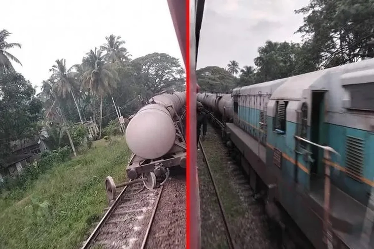 Fuel train derails in Sri Lanka and disrupting services on main line