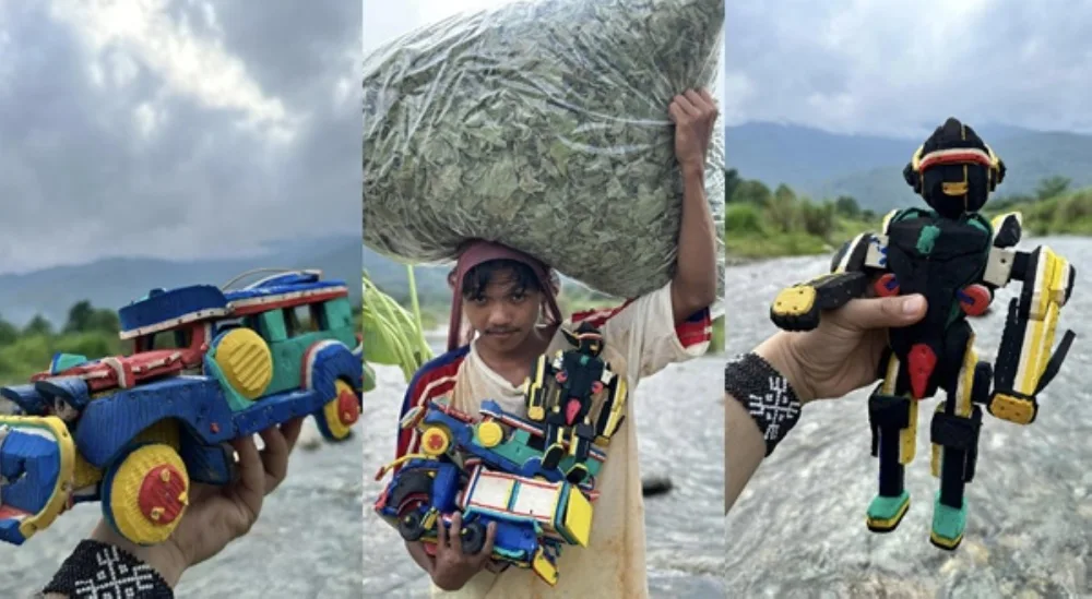 Mangyan bán đồ chơi làm từ dép bỏ đi, ngưỡng mộ