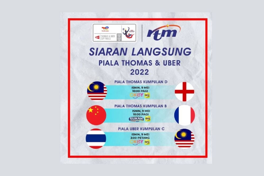 没有订阅付费电视台和体育台的球迷们,也可以在国营电视台(RTM)免费观看汤尤杯决赛圈直播了。-摘自RTM脸书- 没有订阅付费电视台和体育台的球迷们,也可以在国营电视台(RTM)免费观看汤尤杯决赛圈直播了。-摘自RTM脸书-