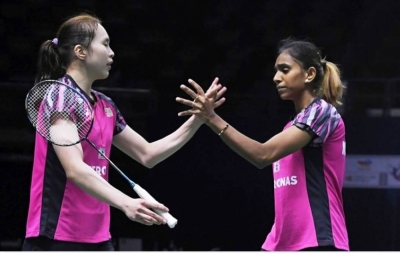 陈康乐/蒂娜在对阵泰国的C组次战,拼下大马队全场唯一一分。-马新社- 陈康乐/蒂娜在对阵泰国的C组次战,拼下大马队全场唯一一分。-马新社-