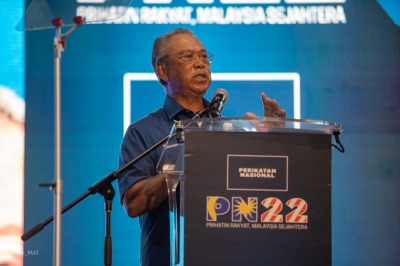 慕尤丁周六在2022年国盟大会上,发表主席政策演词。-Devan Manuel摄- 慕尤丁周六在2022年国盟大会上,发表主席政策演词。-Devan Manuel摄-