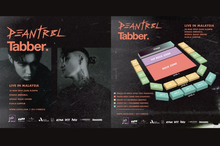 “DEAN with Tabber Live in Malaysia”将于3月10日在吉隆坡世界贸易中心的默迪卡礼堂举行。-甲子制作有限公司提供/精彩大马制图- “DEAN with Tabber Live in Malaysia”将于3月10日在吉隆坡世界贸易中心的默迪卡礼堂举行。-甲子制作有限公司提供/精彩大马制图-