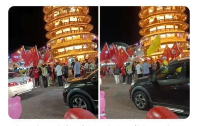警方调查安顺斜塔广场举行的关公文化节活动,发生挥舞中国国旗的事件。 警方调查安顺斜塔广场举行的关公文化节活动,发生挥舞中国国旗的事件。
