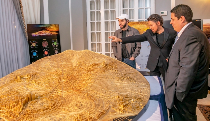 President Bukele presents the Bitcoin City model. politeness President Bukele presents the Bitcoin City model. politeness