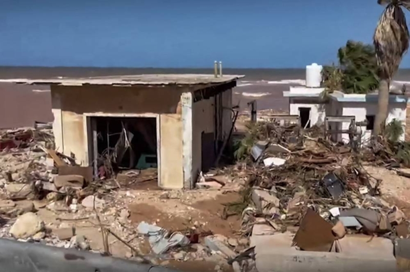 This image, taken from an image posted on social media by Libya's Almasar TV channel on September 13, shows widespread damage caused by flooding after a storm in the Mediterranean Sea. "Daniel" In the city of Derna in eastern Libya.  /AFP.