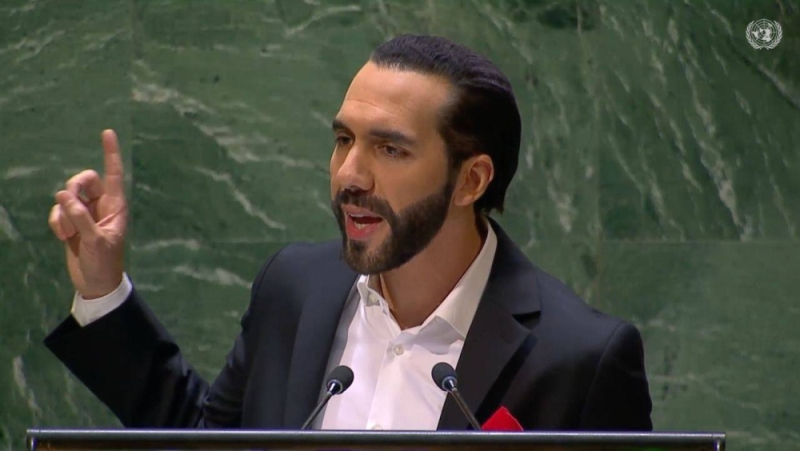 President of the Republic Nayib Bukele speaks at the United Nations General Assembly.  /United Nations Video Image.