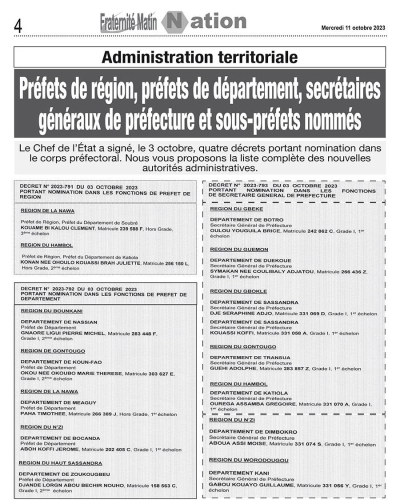 Souspréfets, secrétaires généraux , préfets de Département et de