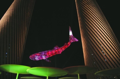 Qatari Diar has unveiled Al Nehem, a 30m long sculpture of a whale shark, by renowned artist Marco Balich, above Lusail Plaza.