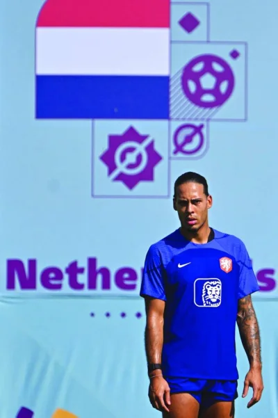 Netherlands defender Virgil van Dijk takes part in a training session in Doha.