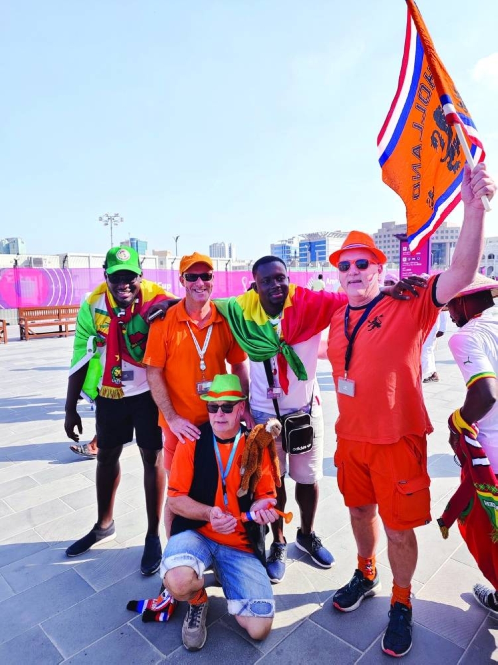 The Dutch and Senegal fans share camaraderie at Souq Waqif. PICTURE: Joseph Varghese.