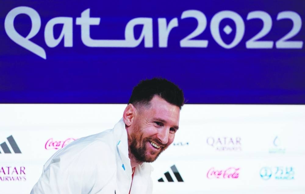 Argentina’s Lionel Messi at a press conference in Doha on Monday. (Reuters)