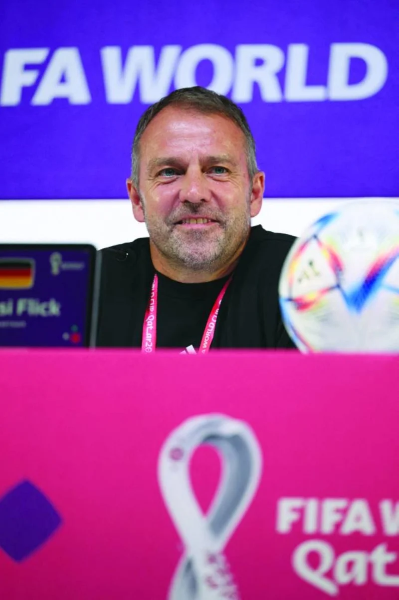 Germany's head coach Hans-Dieter Flick gives a press conference at the Qatar National Convention Center in Doha yesterday. (AFP)