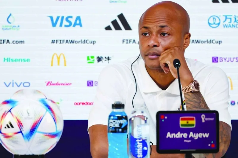 Ghana's midfielder Andre Ayew attends a press conference at the Qatar National Convention Centre (QNCC) in Doha, yesterday.