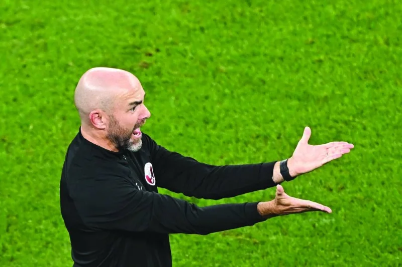 Qatar’s Spanish coach Felix Sanchez reacts during the match against Senegal. (AFP)