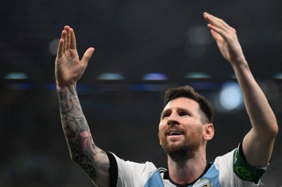  Argentina's forward Lionel Messi celebrates scoring the opening goal during the Qatar 2022 World Cup Group C football match between Argentina and Mexico at the Lusail Stadium in Lusail.