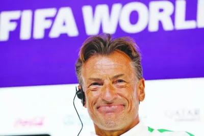 Saudi Arabia’s French coach Herve Renard attends a press conference at the Qatar National Convention Center (QNCC) in Doha yesterday, on the eve of the Qatar 2022 World Cup match against Mexico. (AFP)