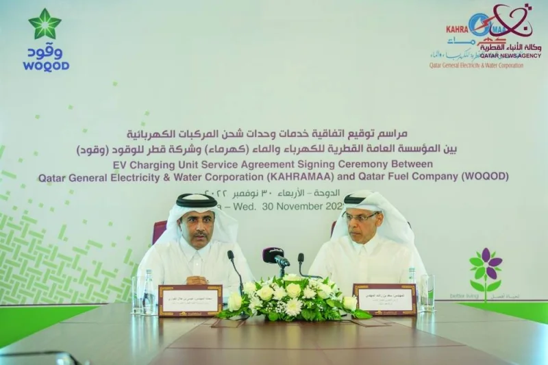 The agreement was signed by Essa bin Hilal al- Kuwari, President of Kahramaa, and Saad Rashid al-Muhannadi, CEO of Woqod.