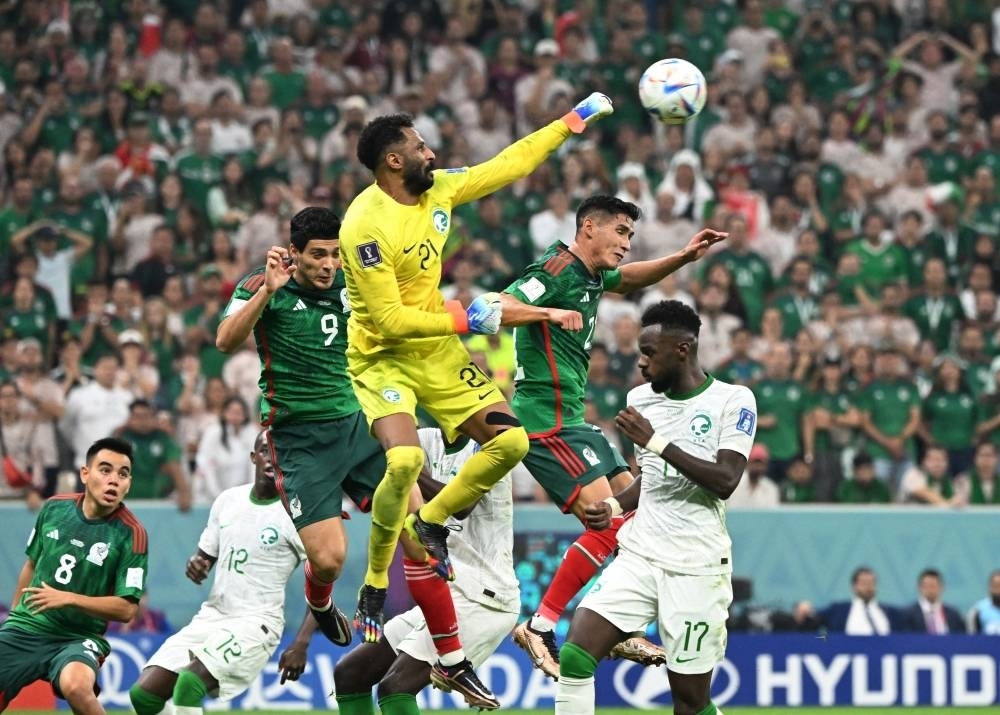 Saudi Arabia&#039;s goalkeeper Mohammed Al-Owais in action against Mexico in their Group C match at Lusail Stadium Wednesday.