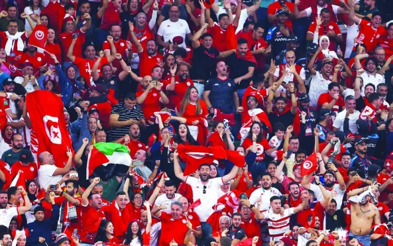 Tunisia fans celebrate their team's goal at Education City Stadium, Doha.